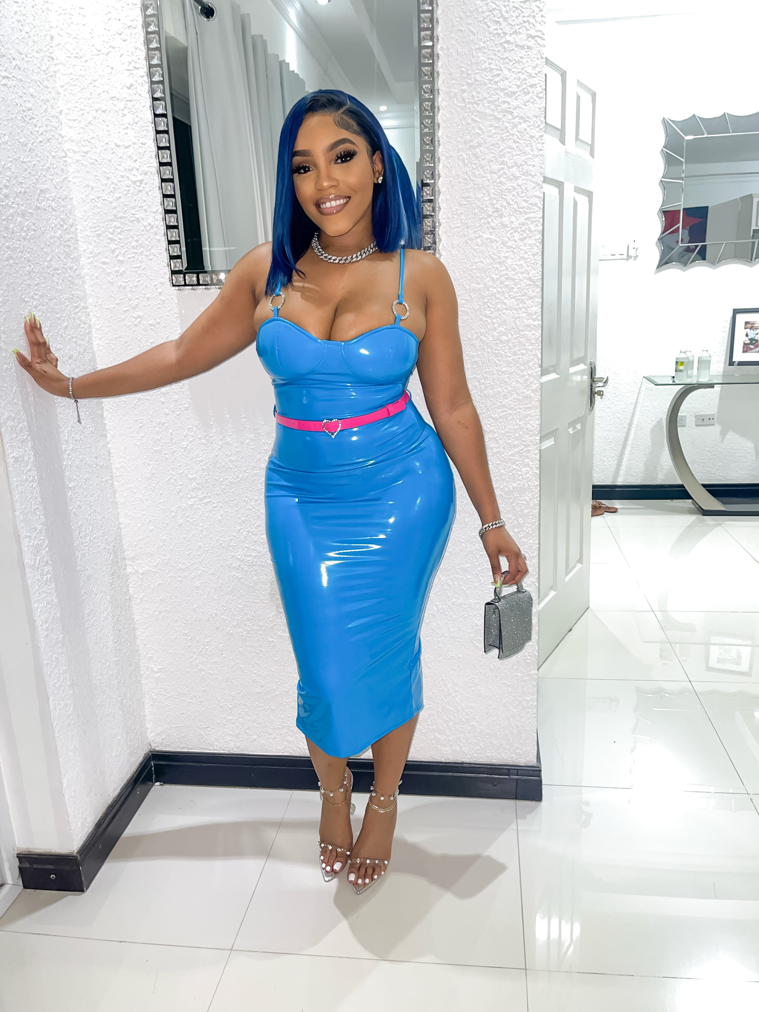 Feeling Blue Latex Dress Large
